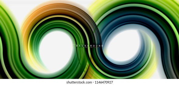 Plano de fundo abstrato de linha de cor de arco-íris fluido - redemoinho e círculos, design de cores líquidas trançadas, mármore colorido ou fundo de textura ondulada de plástico, modelo multicolorido para negócios ou tecnologia