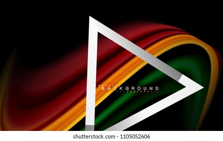 Colores del fluido arcoiris ondulados y forma geométrica metálica. Ilustración artística para presentación, fondo de pantalla de aplicación, pancarta o afiche