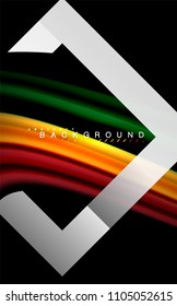Rainbow fluid colors wave and metallic geometric shape. Artistic illustration for presentation, app wallpaper, banner or poster