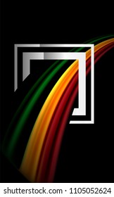 Rainbow fluid colors wave and metallic geometric shape. Artistic illustration for presentation, app wallpaper, banner or poster