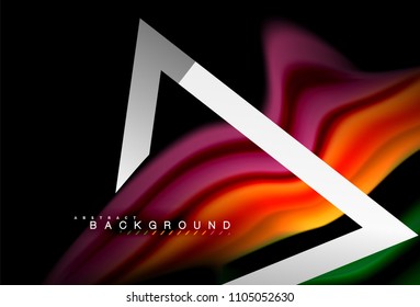 Colores del fluido arcoiris ondulados y forma geométrica metálica. Ilustración artística para presentación, fondo de pantalla de aplicación, pancarta o afiche