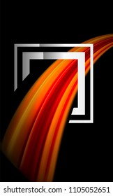 Rainbow fluid colors wave and metallic geometric shape. Artistic illustration for presentation, app wallpaper, banner or poster