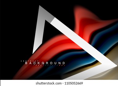Rainbow fluid colors wave and metallic geometric shape. Artistic illustration for presentation, app wallpaper, banner or poster