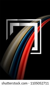 Rainbow fluid colors wave and metallic geometric shape. Artistic illustration for presentation, app wallpaper, banner or poster