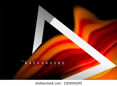 Rainbow fluid colors wave and metallic geometric shape. Artistic illustration for presentation, app wallpaper, banner or poster
