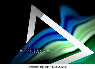 Rainbow fluid colors wave and metallic geometric shape. Artistic illustration for presentation, app wallpaper, banner or poster