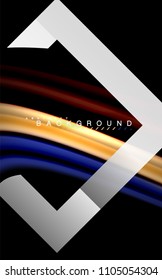 Rainbow fluid colors wave and metallic geometric shape. Artistic illustration for presentation, app wallpaper, banner or poster