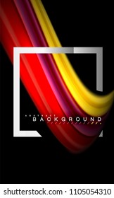 Rainbow fluid colors wave and metallic geometric shape. Artistic illustration for presentation, app wallpaper, banner or poster