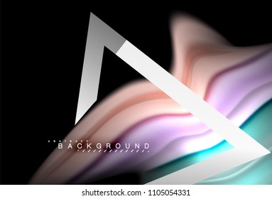 Rainbow fluid colors wave and metallic geometric shape. Artistic illustration for presentation, app wallpaper, banner or poster