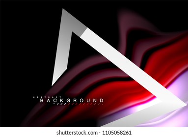 Colores del fluido arcoiris ondulados y forma geométrica metálica. Ilustración artística para presentación, fondo de pantalla de aplicación, pancarta o afiche