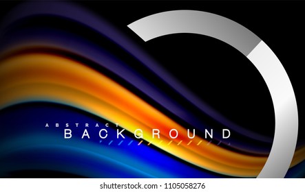 Rainbow fluid colors wave and metallic geometric shape. Artistic illustration for presentation, app wallpaper, banner or poster