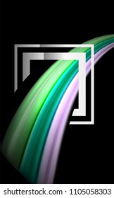 Rainbow fluid colors wave and metallic geometric shape. Artistic illustration for presentation, app wallpaper, banner or poster