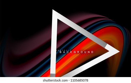 Colores del fluido arcoiris ondulados y forma geométrica metálica. Ilustración artística para presentación, fondo de pantalla de aplicación, pancarta o afiche