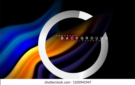 Rainbow fluid colors wave and metallic geometric shape. Artistic illustration for presentation, app wallpaper, banner or poster