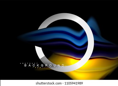 Rainbow fluid colors wave and metallic geometric shape. Artistic illustration for presentation, app wallpaper, banner or poster