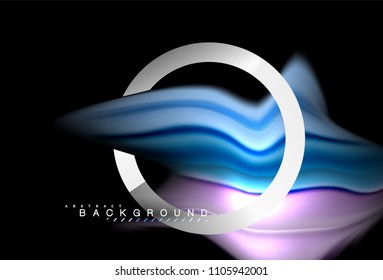 Rainbow fluid colors wave and metallic geometric shape. Artistic illustration for presentation, app wallpaper, banner or poster