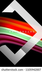 Rainbow fluid colors wave and metallic geometric shape. Artistic illustration for presentation, app wallpaper, banner or poster