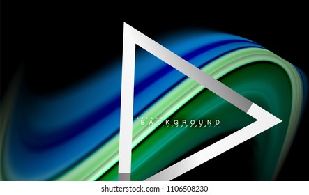 Rainbow fluid colors wave and metallic geometric shape. Artistic illustration for presentation, app wallpaper, banner or poster