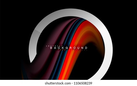 Rainbow fluid colors wave and metallic geometric shape. Artistic illustration for presentation, app wallpaper, banner or poster