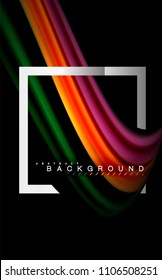 Rainbow fluid colors wave and metallic geometric shape. Artistic illustration for presentation, app wallpaper, banner or poster