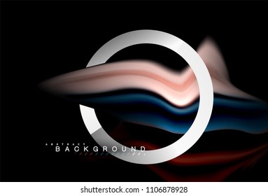 Colores del fluido arcoiris ondulados y forma geométrica metálica. Ilustración artística para presentación, fondo de pantalla de aplicación, pancarta o afiche