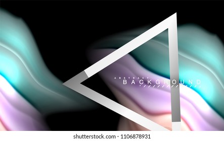Colores del fluido arcoiris ondulados y forma geométrica metálica. Ilustración artística para presentación, fondo de pantalla de aplicación, pancarta o afiche