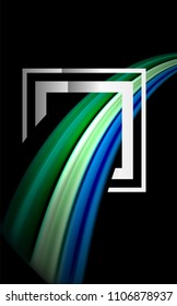 Rainbow fluid colors wave and metallic geometric shape. Artistic illustration for presentation, app wallpaper, banner or poster