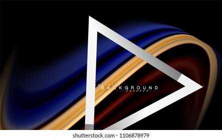 Colores del fluido arcoiris ondulados y forma geométrica metálica. Ilustración artística para presentación, fondo de pantalla de aplicación, pancarta o afiche