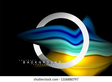 Rainbow fluid colors wave and metallic geometric shape. Artistic illustration for presentation, app wallpaper, banner or poster