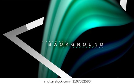 Rainbow fluid colors wave and metallic geometric shape. Artistic illustration for presentation, app wallpaper, banner or poster