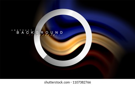 Rainbow fluid colors wave and metallic geometric shape. Artistic illustration for presentation, app wallpaper, banner or poster