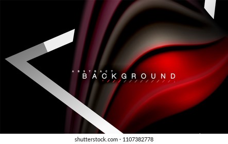 Colores del fluido arcoiris ondulados y forma geométrica metálica. Ilustración artística para presentación, fondo de pantalla de aplicación, pancarta o afiche