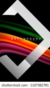 Rainbow fluid colors wave and metallic geometric shape. Artistic illustration for presentation, app wallpaper, banner or poster