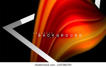 Rainbow fluid colors wave and metallic geometric shape. Artistic illustration for presentation, app wallpaper, banner or poster