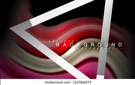 Rainbow fluid colors wave and metallic geometric shape. Artistic illustration for presentation, app wallpaper, banner or poster