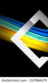Rainbow fluid colors wave and metallic geometric shape. Artistic illustration for presentation, app wallpaper, banner or poster
