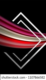 Rainbow fluid colors wave and metallic geometric shape. Artistic illustration for presentation, app wallpaper, banner or poster
