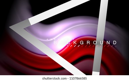 Rainbow fluid colors wave and metallic geometric shape. Artistic illustration for presentation, app wallpaper, banner or poster