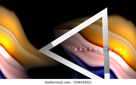 Colores del fluido arcoiris ondulados y forma geométrica metálica. Ilustración artística para presentación, fondo de pantalla de aplicación, pancarta o afiche