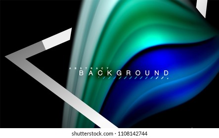 Rainbow fluid colors wave and metallic geometric shape. Artistic illustration for presentation, app wallpaper, banner or poster