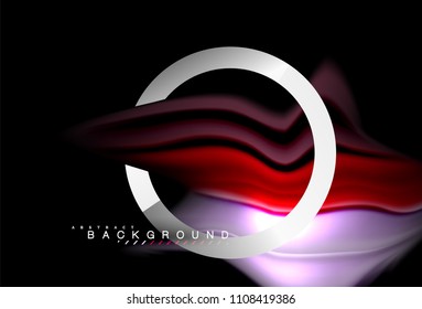 Colores del fluido arcoiris ondulados y forma geométrica metálica. Ilustración artística para presentación, fondo de pantalla de aplicación, pancarta o afiche