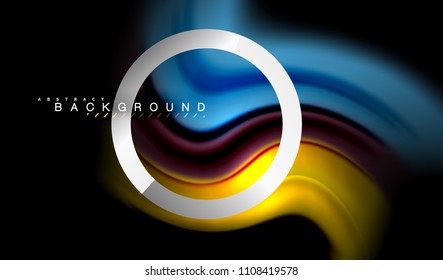 Rainbow fluid colors wave and metallic geometric shape. Artistic illustration for presentation, app wallpaper, banner or poster