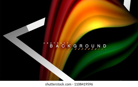 Rainbow fluid colors wave and metallic geometric shape. Artistic illustration for presentation, app wallpaper, banner or poster