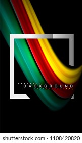 Rainbow fluid colors wave and metallic geometric shape. Artistic illustration for presentation, app wallpaper, banner or poster