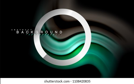 Colores del fluido arcoiris ondulados y forma geométrica metálica. Ilustración artística para presentación, fondo de pantalla de aplicación, pancarta o afiche
