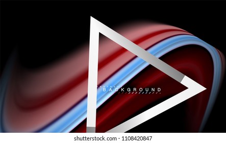 Rainbow fluid colors wave and metallic geometric shape. Artistic illustration for presentation, app wallpaper, banner or poster