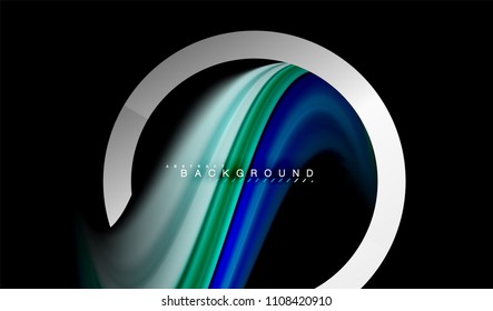 Rainbow fluid colors wave and metallic geometric shape. Artistic illustration for presentation, app wallpaper, banner or poster