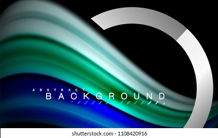 Colores del fluido arcoiris ondulados y forma geométrica metálica. Ilustración artística para presentación, fondo de pantalla de aplicación, pancarta o afiche