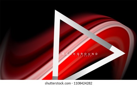 Colores del fluido arcoiris ondulados y forma geométrica metálica. Ilustración artística para presentación, fondo de pantalla de aplicación, pancarta o afiche