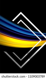 Rainbow fluid colors wave and metallic geometric shape. Artistic illustration for presentation, app wallpaper, banner or poster